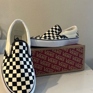 Checkered Vans / black and white / unisex vans / classic slip-on